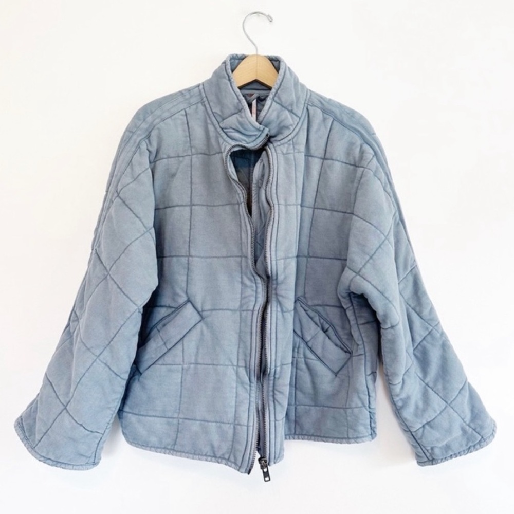 Free People Quilted Blue Jacket
